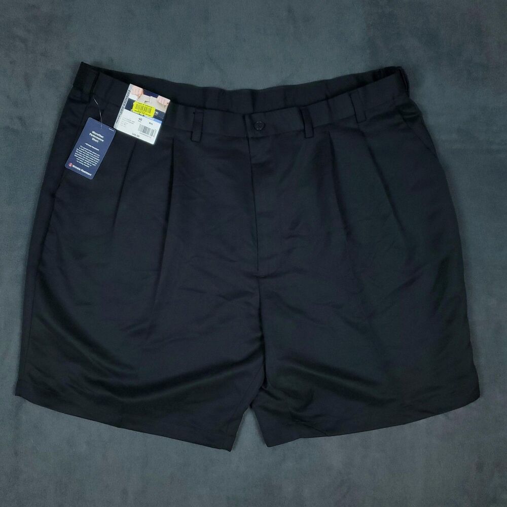 Roundtree & Yorke Shorts Mens 46 Black Microfiber Pleated Wrinkle Resistant